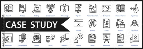 Case Study web icon set and collection