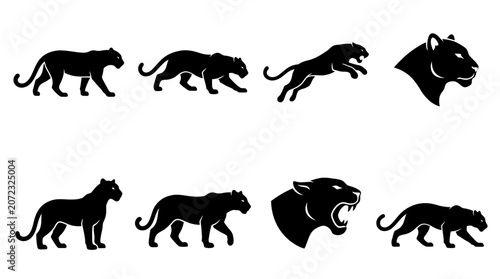 Sticker Black panther and big cat silhouette set