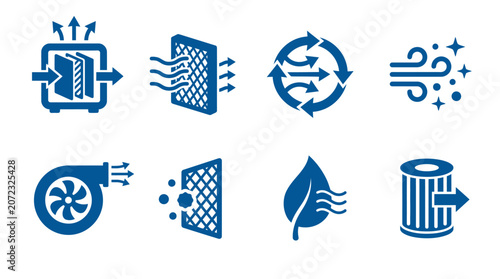 Schilderij op canvas Ventilation icons show air filtration and industrial purification systems
