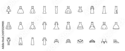 Obraz na plátně Set of wedding dress, bridal gown, and accessory line