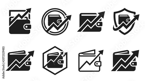 Growing wealth and wallet profit icons.