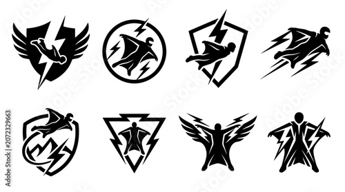 Tableau sur toile Wingsuit flying and extreme skydiving logo icons