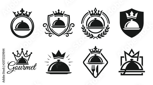 Gourmet cloche and fine dining emblems