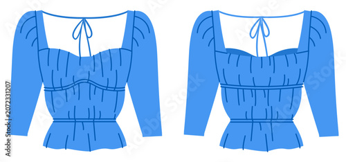 Tableau sur toile Blue smocked top with long sleeves, square neckline and fitted bodice gathered texture waist shaping