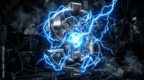 Dollar sign with glowing blue electrical energy.