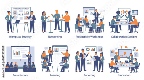 Obraz na płótnie Corporate teams engaged in strategy planning and productivity workshops