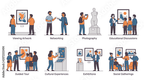 Museum guided tour and educational cultural activities set.
