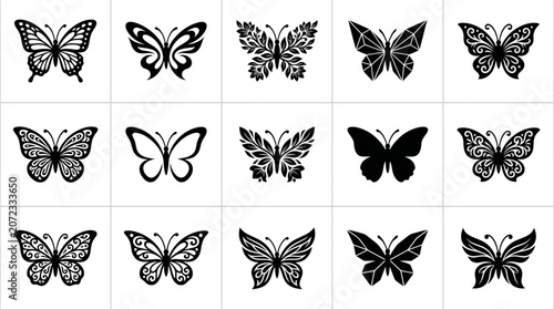 Collection of black butterfly silhouettes and designs