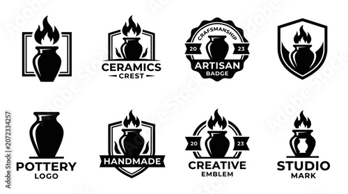 Foto Pottery and ceramics handmade studio emblems.