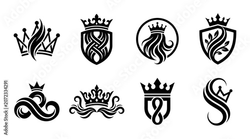 фотографія Royal crown and heraldic crest vector icons.