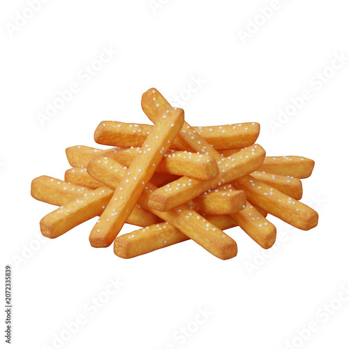 Pile of crispy golden french fries as clean cutout