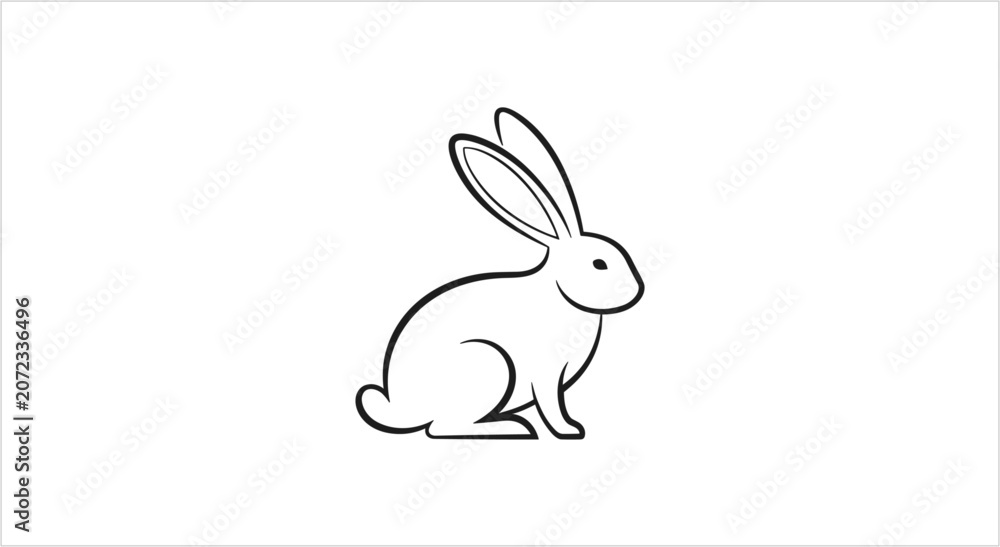 Fototapeta premium Minimalist Line Art of a Cute Rabbit Sitting Gracefully.