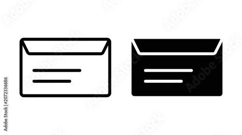 Obraz na plátně Two envelopes, one outlined and one solid black, representing communication and mail