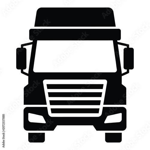 Quadro su tela Black silhouette of a large truck front view illustration icon