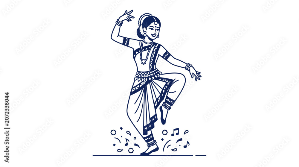 Obraz premium Indian classical dancer illustration in detailed line art.