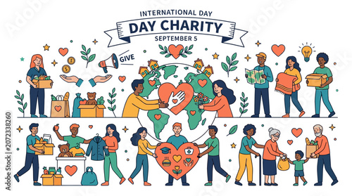 Illustration for International Day of Charity with community members.