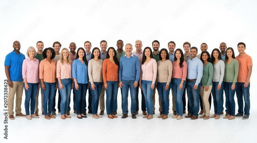 Obraz premium Large diverse group of multicultural people posing together in a row.