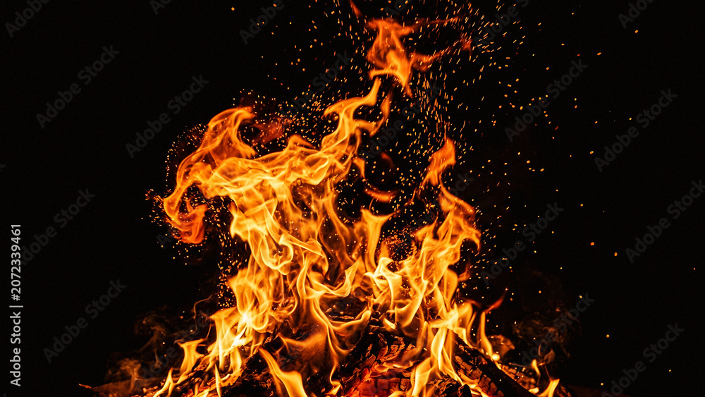 Fototapeta premium High resolution image of flames and flying embers