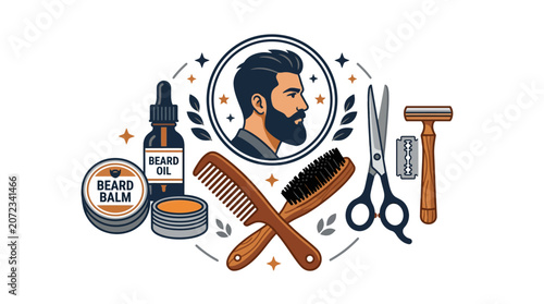 Professional barbershop grooming kit with beard care products.