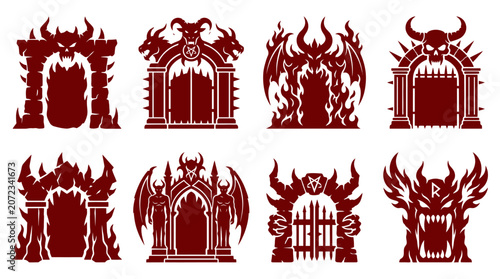 Foto Maroon demonic gate and underworld entrance symbols.
