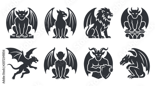 Cuadro en lienzo Black gargoyle and demon silhouette icons.
