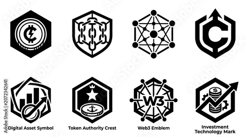 Blockchain crypto tech icons.