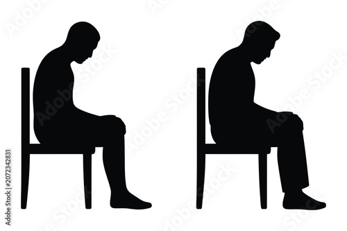 Photos Silhouette illustration of a man sitting on a chair looking sad and depressed