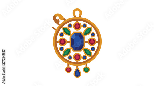 Foto Colorful gold pendant with gemstones.