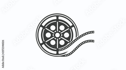 Photos Film Reel with Unwinding Movie Tape.