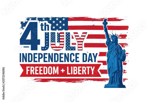 4th of july independence day celebration with statue of liberty isolated on transparent background