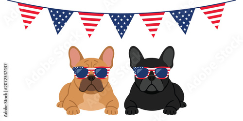 Patriotic French Bulldogs in Sunglasses for 4th of July