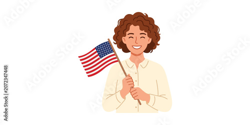 Young adult holding American flag on USA Independence Day