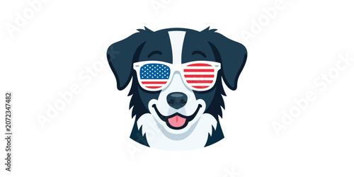 Patriotic dog wearing American flag sunglasses for 4th of July celebration