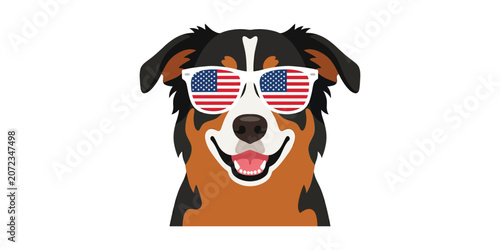 USA Independence Day dog wearing patriotic sunglasses
