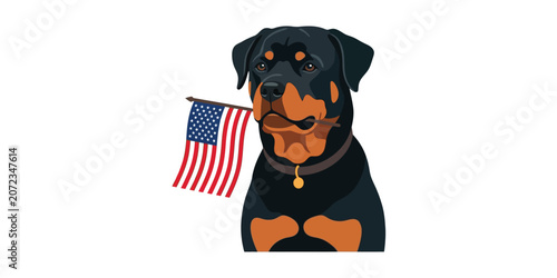 Patriotic Rottweiler Holding American Flag for 4th of July USA Independent Day
