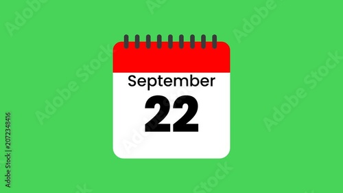 Animated Calendar Page Turn to September 22 Emancipation Day on Green