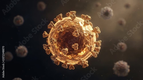 A Close-Up Microscopic View of the EBOLA FILOVIRUS Particle, Illustrating its Spherical Structure and Spiky Surface in a Dark, Blurred Background