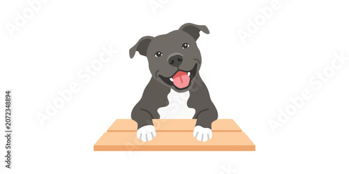 Cute cartoon dog standing on a wooden platform
