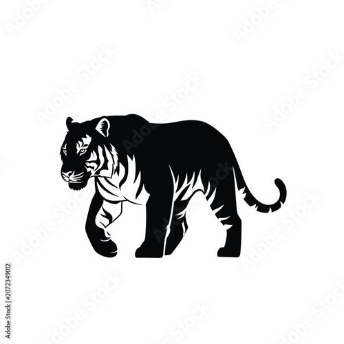 Black Silhouette of a Walking Tiger.