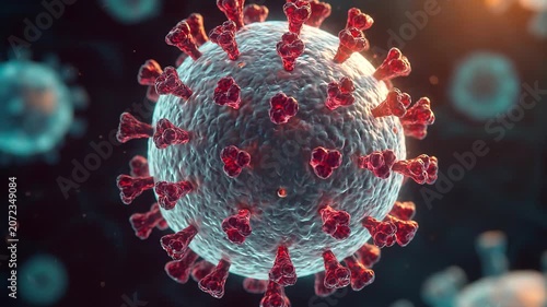 Menacing viral particle illustration, symbolizing urgent global health challenges and disease outbreaks, evoking severe EBOLA and FILOVIRUS threats