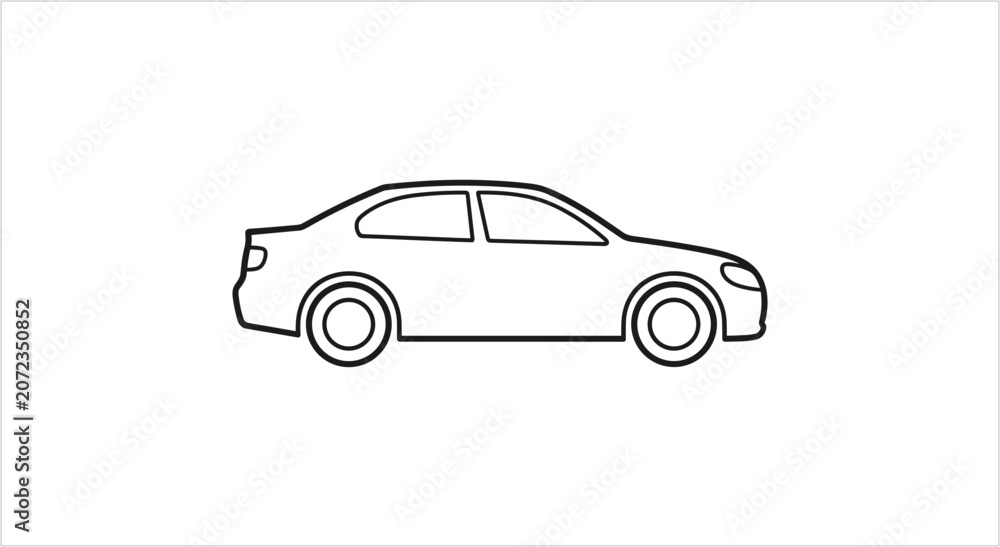Fototapeta premium Simple Line Drawing of a Sedan Car Side View.