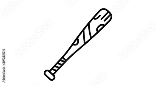 Baseball Bat Icon, Simple Line Art, Sports Equipment, White Background