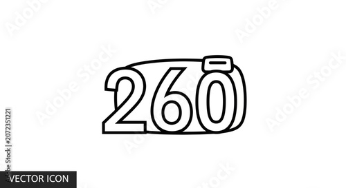260 Number Icon, Simple Outline Vector Illustration