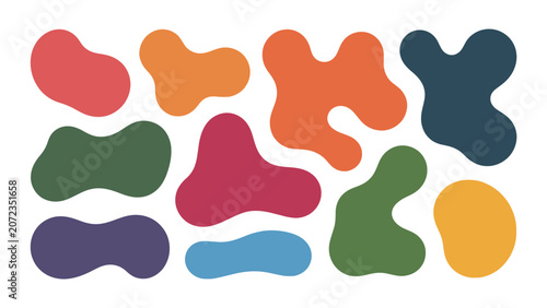 Abstract organic shapes set with vibrant flat colors in a modern minimalist style for graphic design