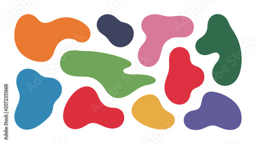 Abstract Organic Shapes Collection Featuring Vibrant Multicolored Blobs Isolated on a Clean White Background