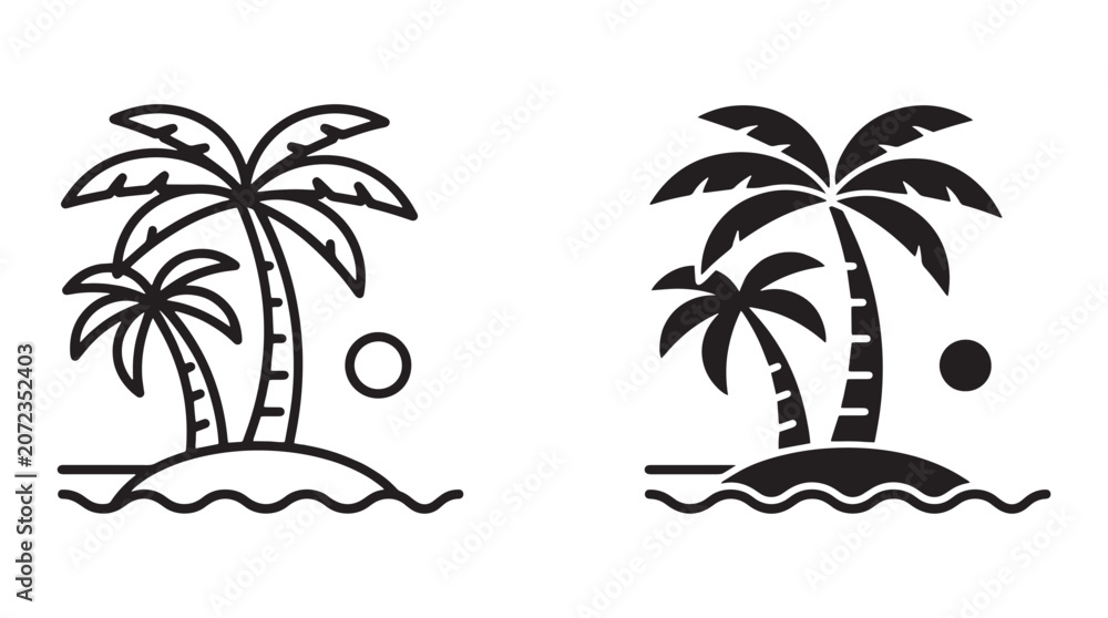 Obraz premium Black palm tree island icons Vector, illustration