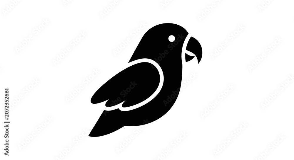 Fototapeta premium Black silhouette of a parrot bird icon, isolated on white background