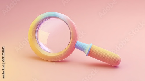 Pastel magnifying glass on soft pink background