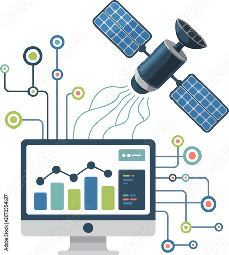 Satellite computer screen data chart graph for technology and analysis.