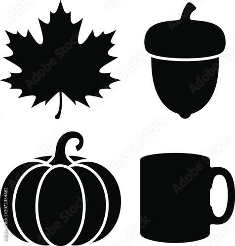 Maple leaf acorn pumpkin mug for autumn and fall season symbols.